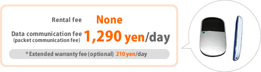 Rental fee None Data communication fee (packet communication fee) 1,290 yen/day * Extended warranty fee (optional) 210 yen/day